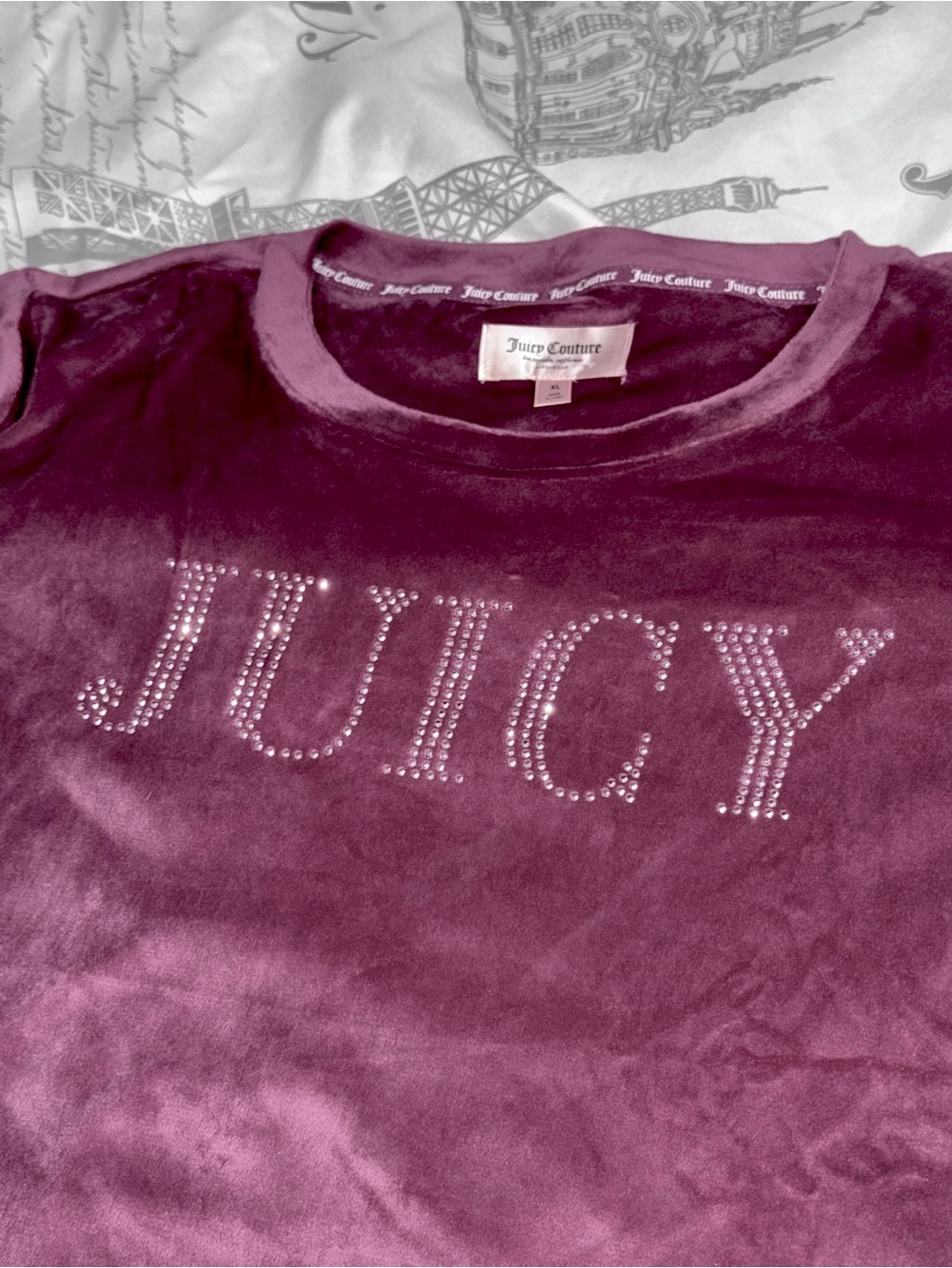NWT Juicy Couture Velour Rhinestone 'JUICY' Logo Top SZ XL💟